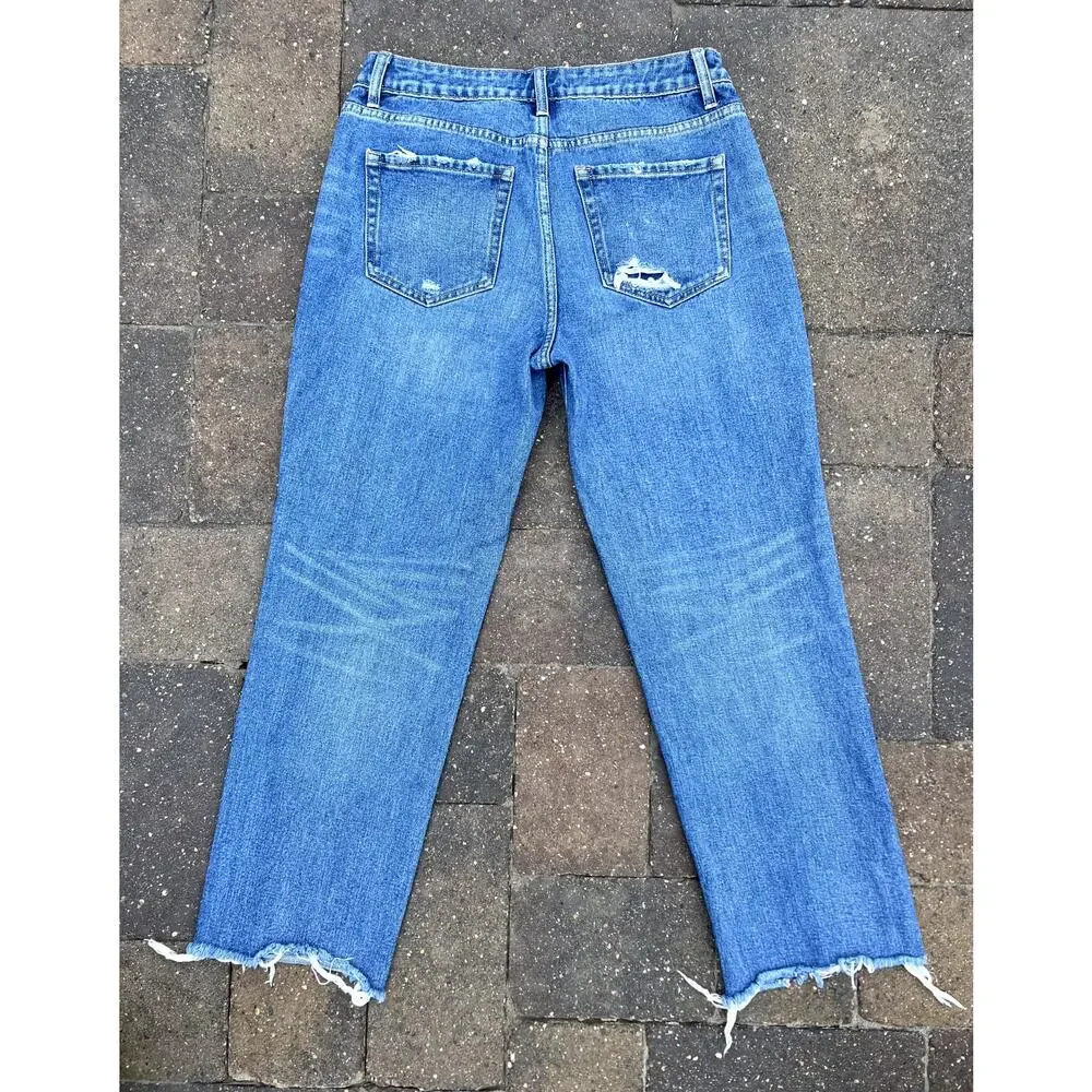Flying Monkey high rise distressed frayed hems cropped jeans size 28x27 - Picture 3 of 5